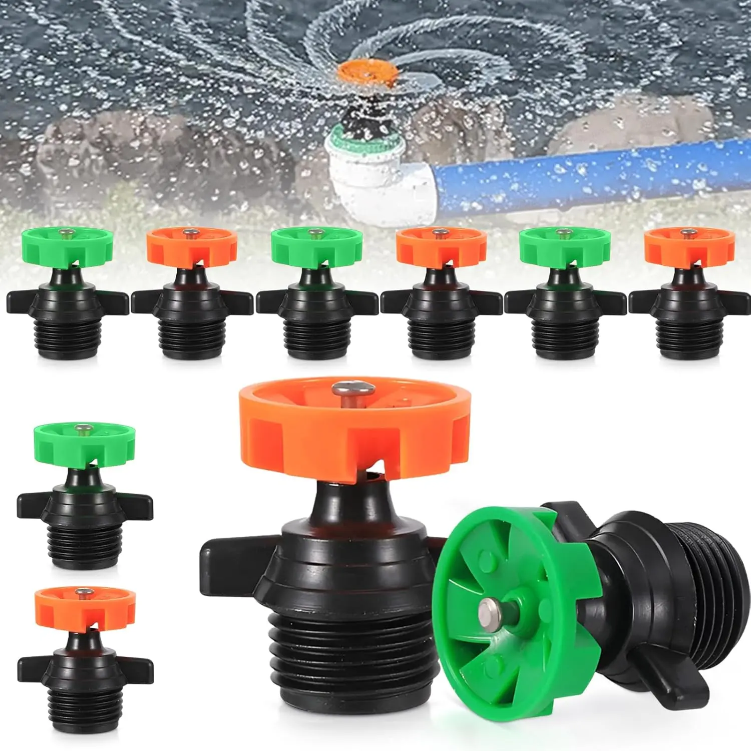 10PCS 1/2 Inch Automatic 360° Rotating Garden Sprinklers, Adjustable Irrigation Lawn Sprinkler Heads, Easy-Replacement Watering Nozzle Spray Heads, 10Pcs Sprinkler Heads