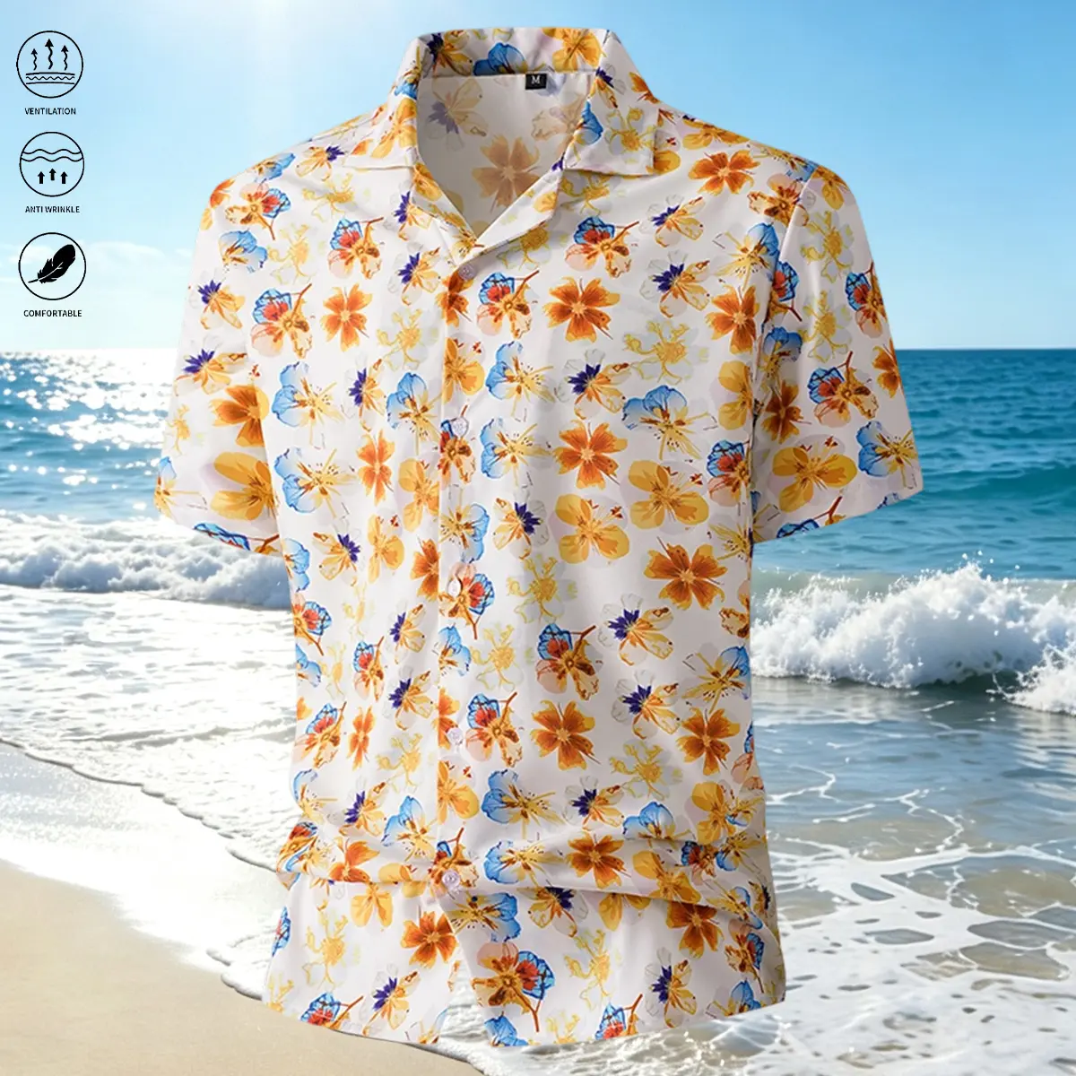 Men's Tropical Print Short-Sleeve Button-Up Menswear Shirt - Casual, Stylish, Versatile Hawaiian Design for Summer Daily Wear, Beach Vacations, Shortsleeve