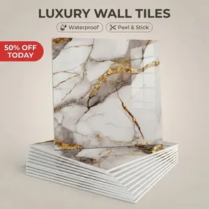 Marble Self-Adhesive Wall Paper Board Set, Waterproof Backing, Blue Gold Colors, Easy Installation No Glue Needed, Peel And Stick Wallpaper Designs