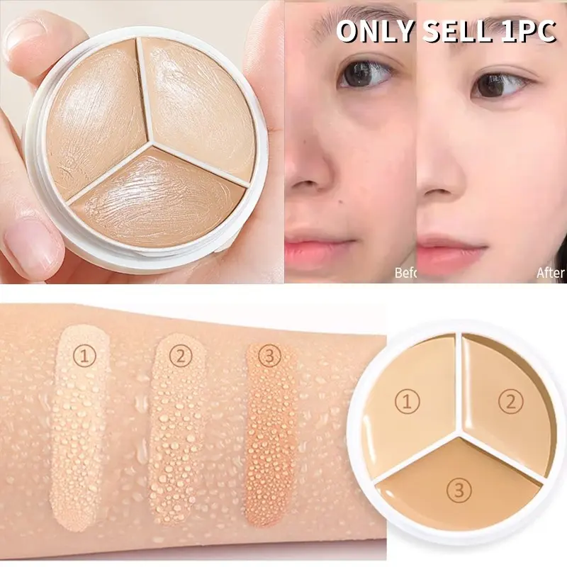 3 Color Concealer Foundation Palette, Creamy Smooth Texture, High Coverage for Redness, Dark Circles, Uneven Skin Tone, Perfect Gift for Women & Girls
