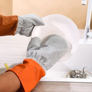 Leather and Silver-Thread Dishwashing Gloves: Multi-Purpose, Extra-Long, and Extra-Thick Kitchen Gloves for Household Cleaning, Stain Removal, Pot Scrubbing, and Dishcloth Use