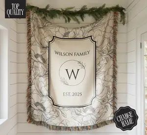 Personalized Family Name Woven Blanket, Mongorammed Blanket 100% Cotton, Gift for Her