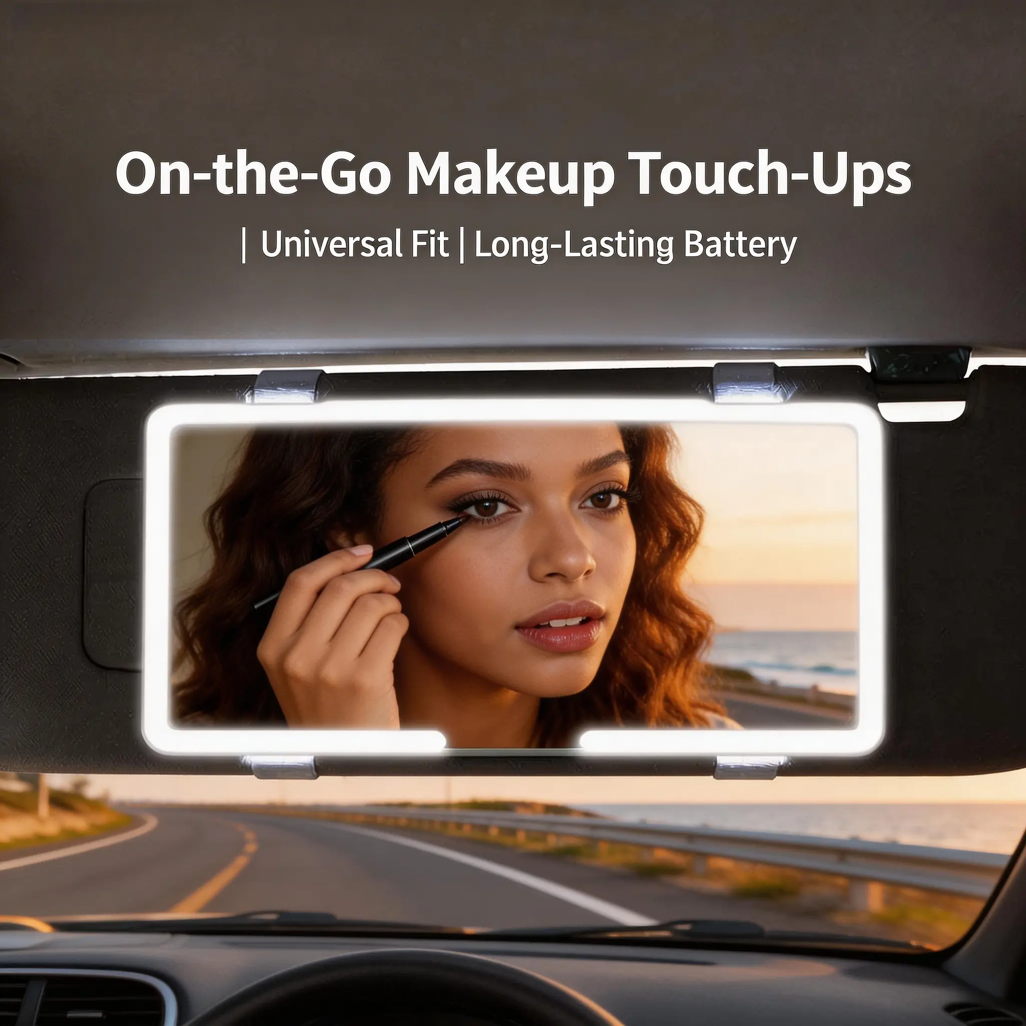Rechargeable LED Touch Screen Car Vanity Mirror, Sunshade Mounted Makeup Mirror with Smart Charging & Dimmable Lights