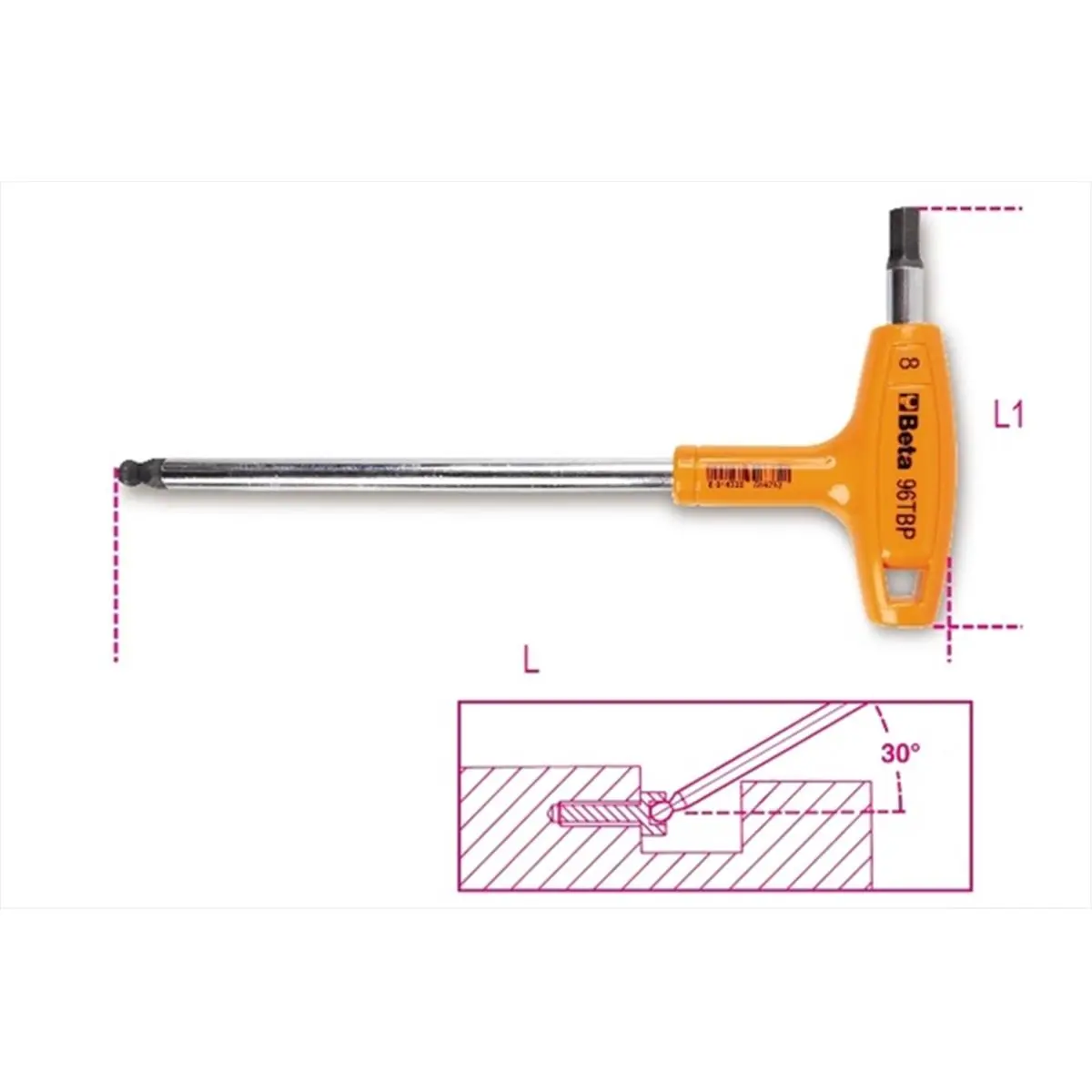 Beta Tools 96T-BP Ball Head Tip Offset Hexagon Key Wrenches, 2-2.5mm Size Range, High Torque Offset Handles