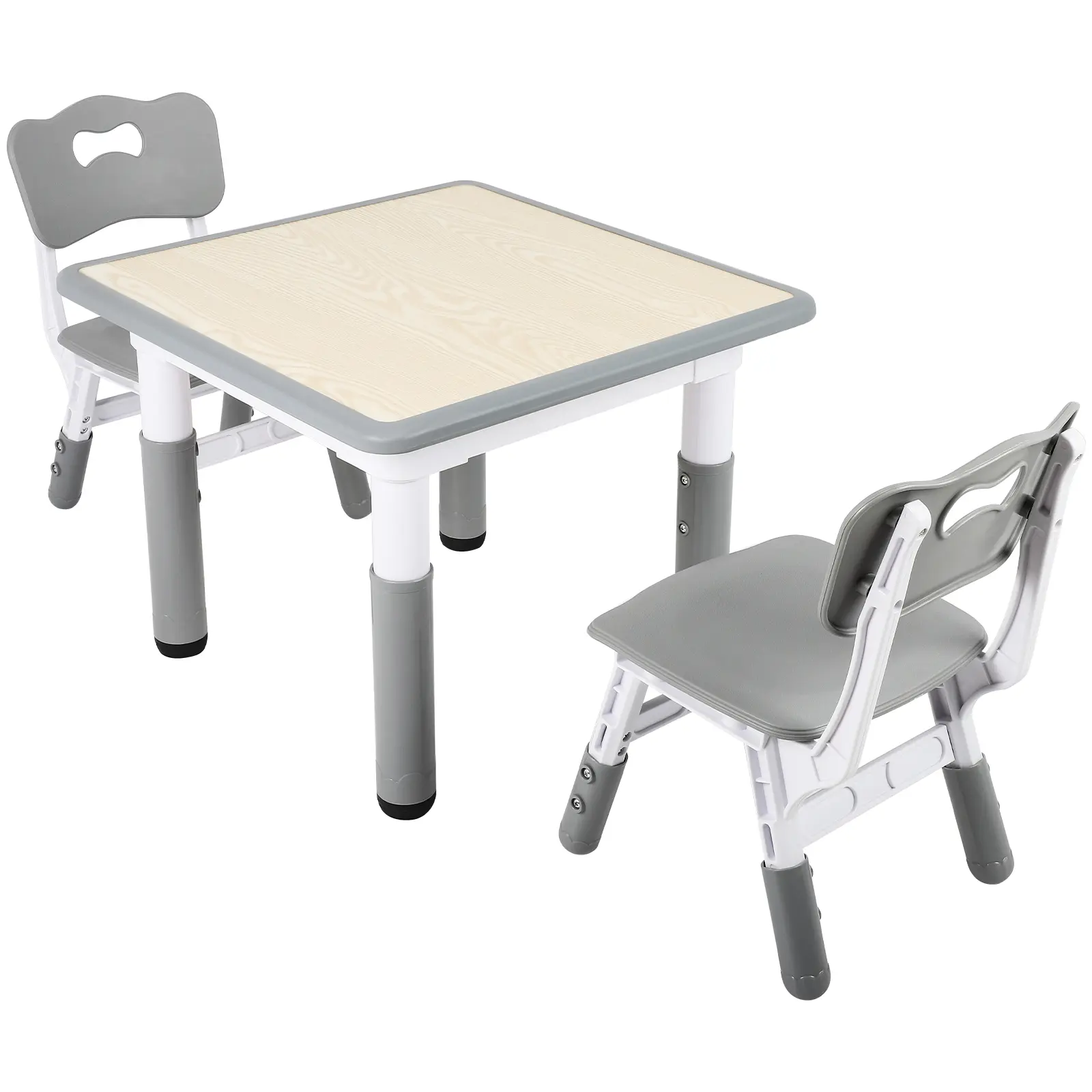 SCITOO Kids Table and 2 Chairs Set, Height Adjustable Toddler Table and Chair Set for Ages 3-8, Easy to Wipe Arts & Crafts Table, (3pcs Set) - Gray Mini Furniture Wood dining table set of 4 Children's Desk Chair Attachment room makover