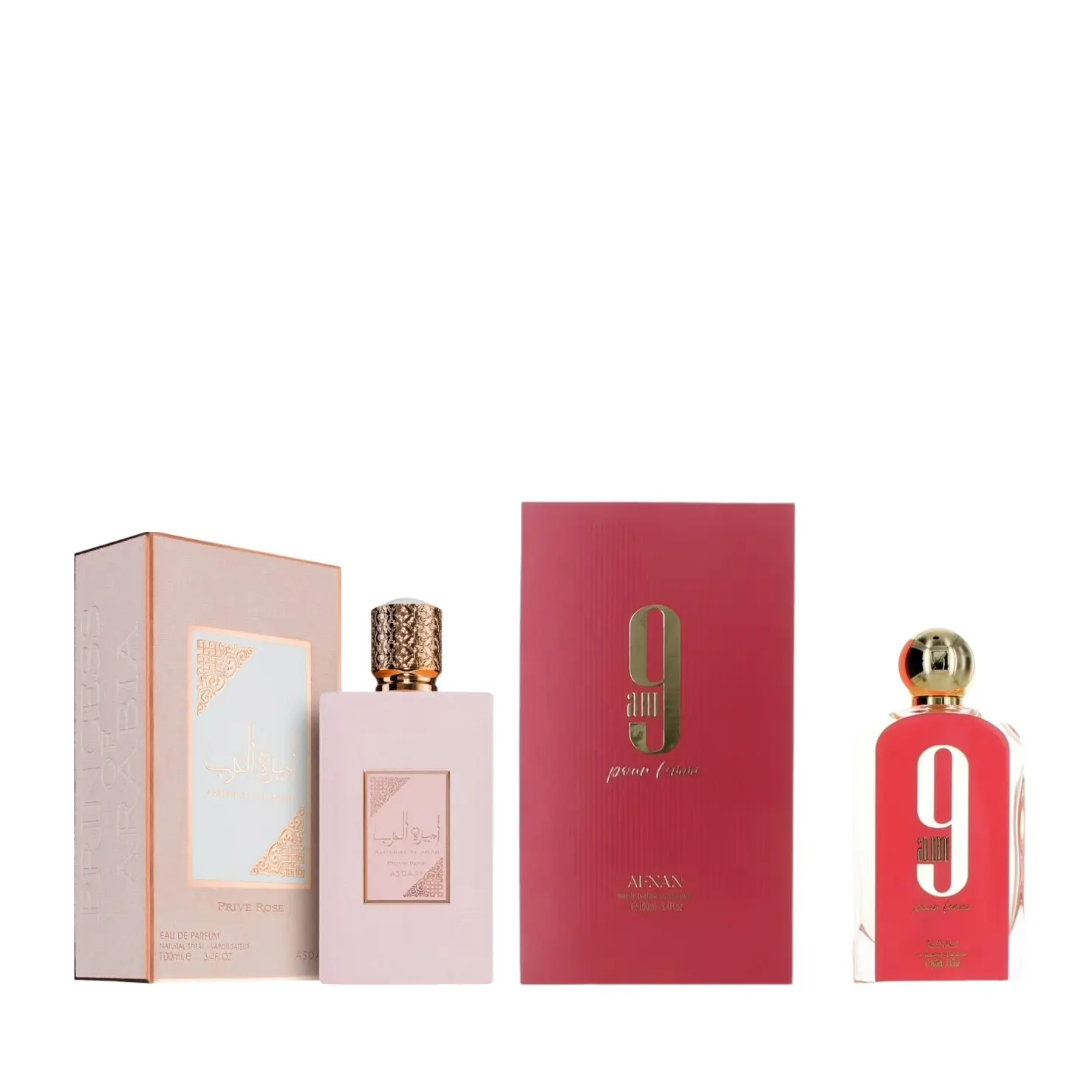 Oudlash Bundle | Lattafa Prive Rose + Afnan 9 AM Pour Femme | Women's Fragrance | 100ML - 3.4Oz | Eau De Parfum | Floral Fruity Woody Notes - Rose-Sweet, and Fruity-Green