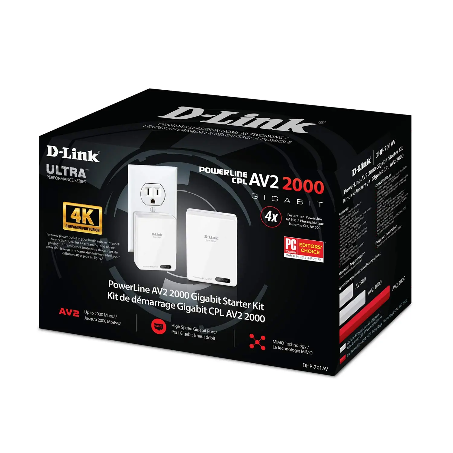 D-Link PowerLine AV2 2000 Gigabit Starter Kit, Ethernet Over Power Adapter, HomePlug AV2 Network Extender, MIMO Technology, 4K Streaming Support, Gigabit LAN Port, Wired Internet Booster, Smart TV Gaming Network Solution, DHP-701AV