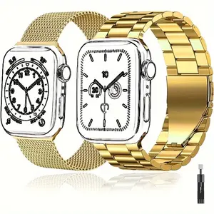 2pcs Suitable for Apple Ultra/Ultra2/Ultra3 (2025) Watch Bands Made of Stainless Steel + Magnetic Milanese Loop for Sizes 38/40/41/42/44/45/46/49Mm.