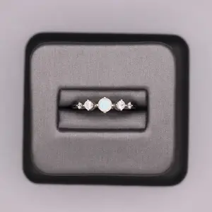 Sterling Silver Stone Ring - Round Opal with CZ