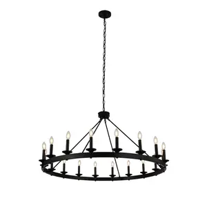18-Lights Black Fresher Wagon Wheel Design Chandelier