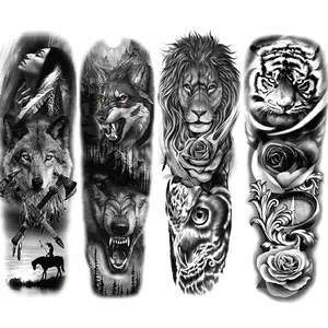 Fake Animal Floral Temporary Sleeve Tattoos for Men Women,4-Sheet