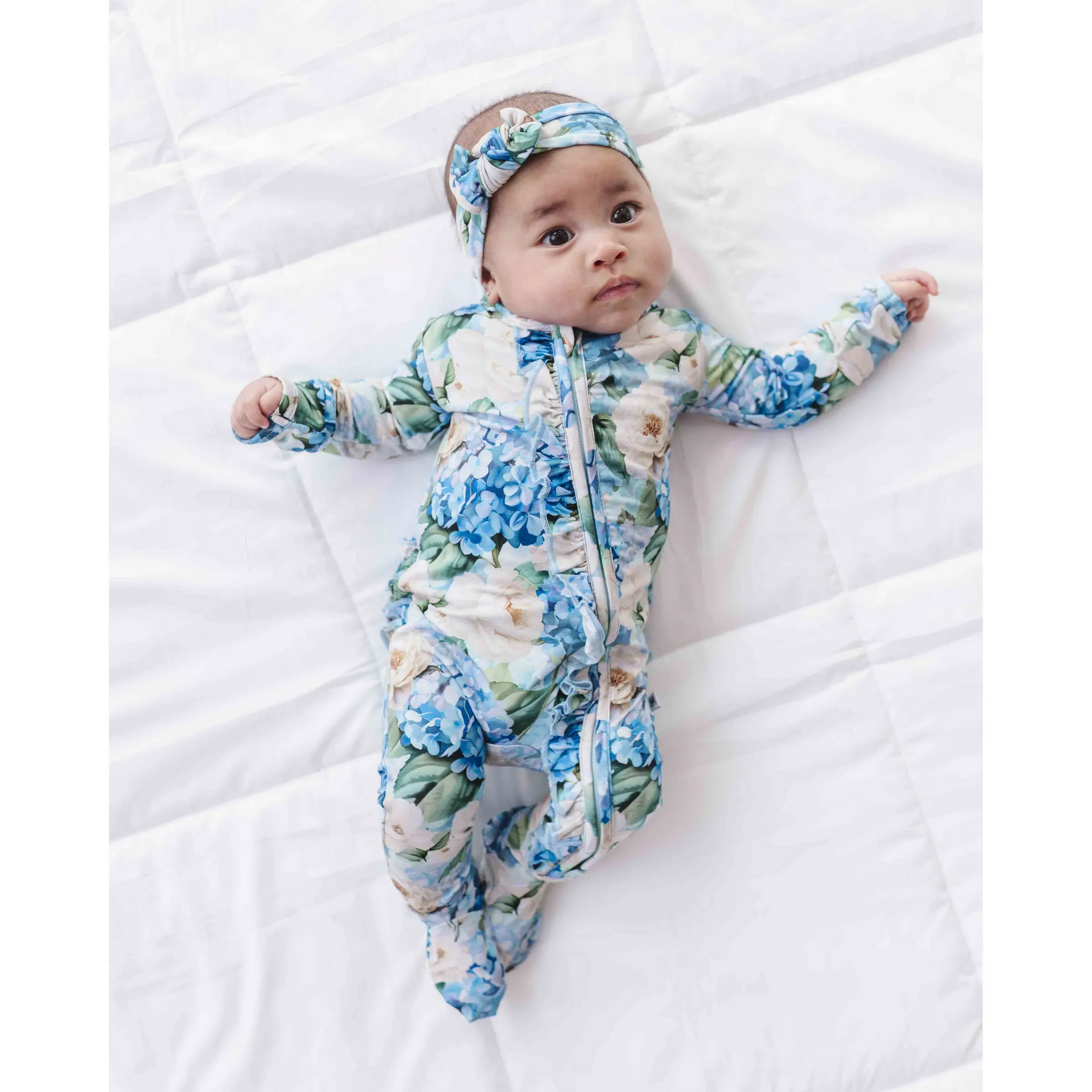 Once in a Blue Bloom Ruffle Footie