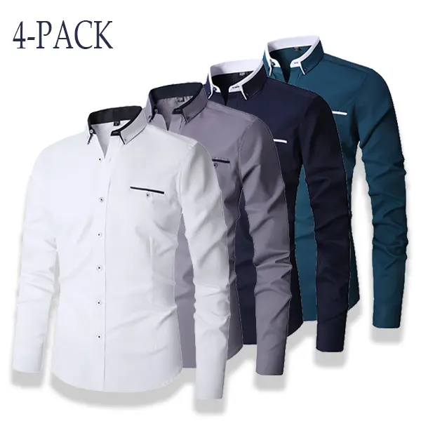 Men’s 4-Pack Slim-Fit Plain Collared Oxford Shirts - Wrinkle-Free, Button-Front, Long-Sleeve Casual Professional Tops for Office Outings, Chic, Year-Round Wear, Wardrobe Staples