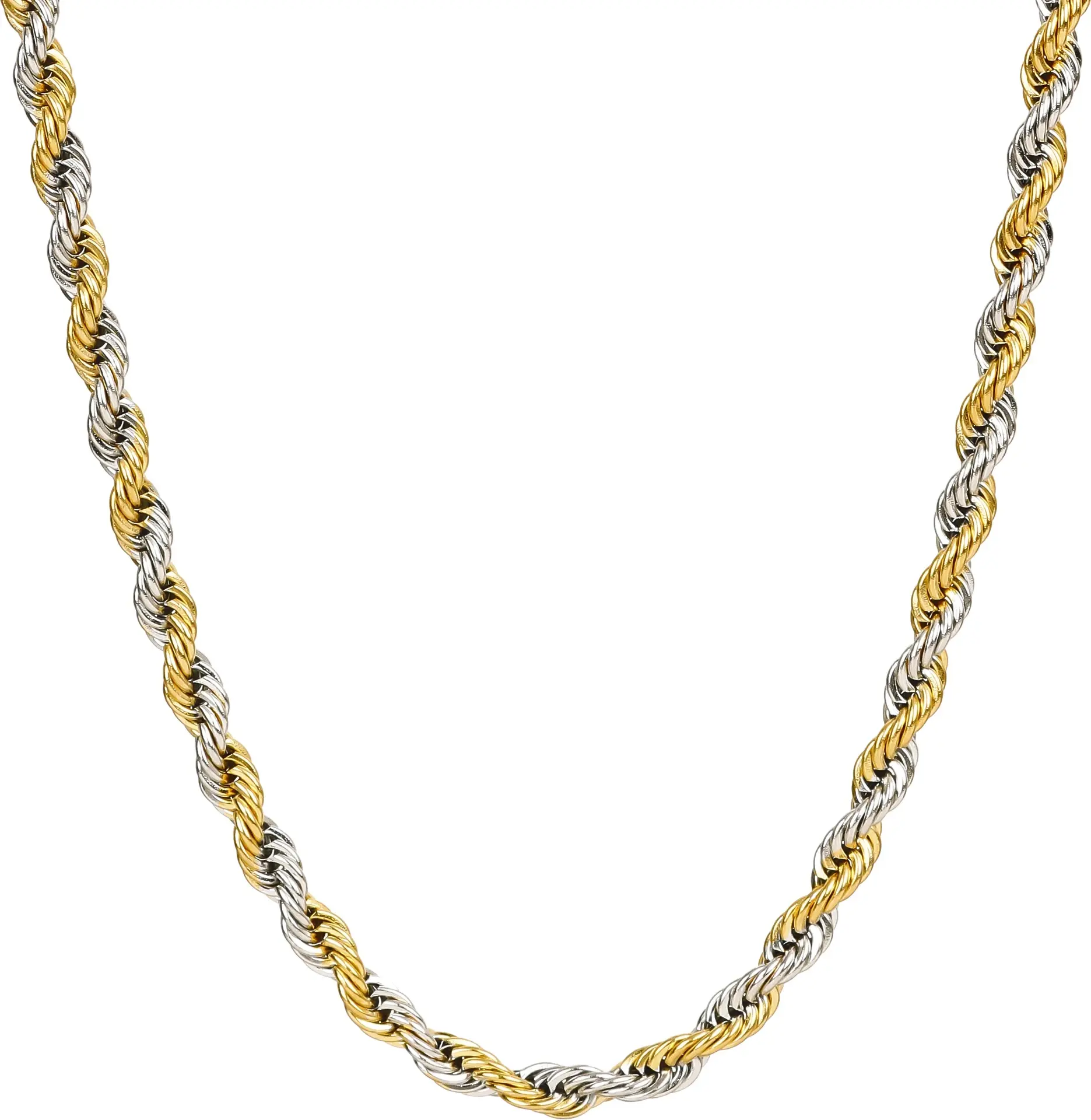 5mm Solid Diamond-Cut Two-Tone Gold & Silver Rope Chain Necklace: An Italian-style two-tone gold and silver braided fashion necklace, the perfect gift for wives, mothers, and children, and a special gift suitable for any occasion.