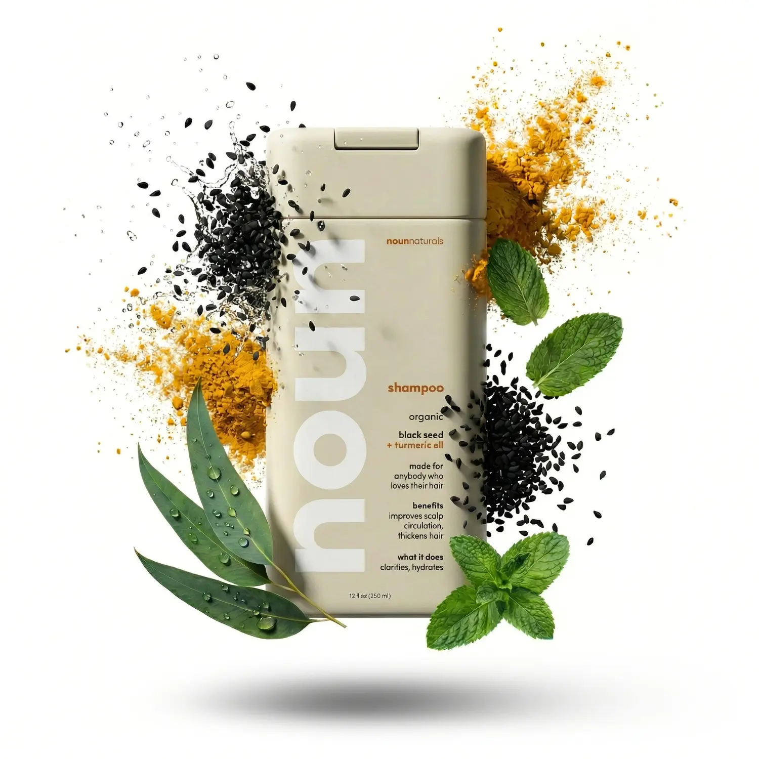 Noun Naturals Black Seed & Turmeric Gentle Cleansing and Clarifying Shampoo for Daily Use | 100% Natural and COSMOS Organic| High Performing Shampoo| Peppermint