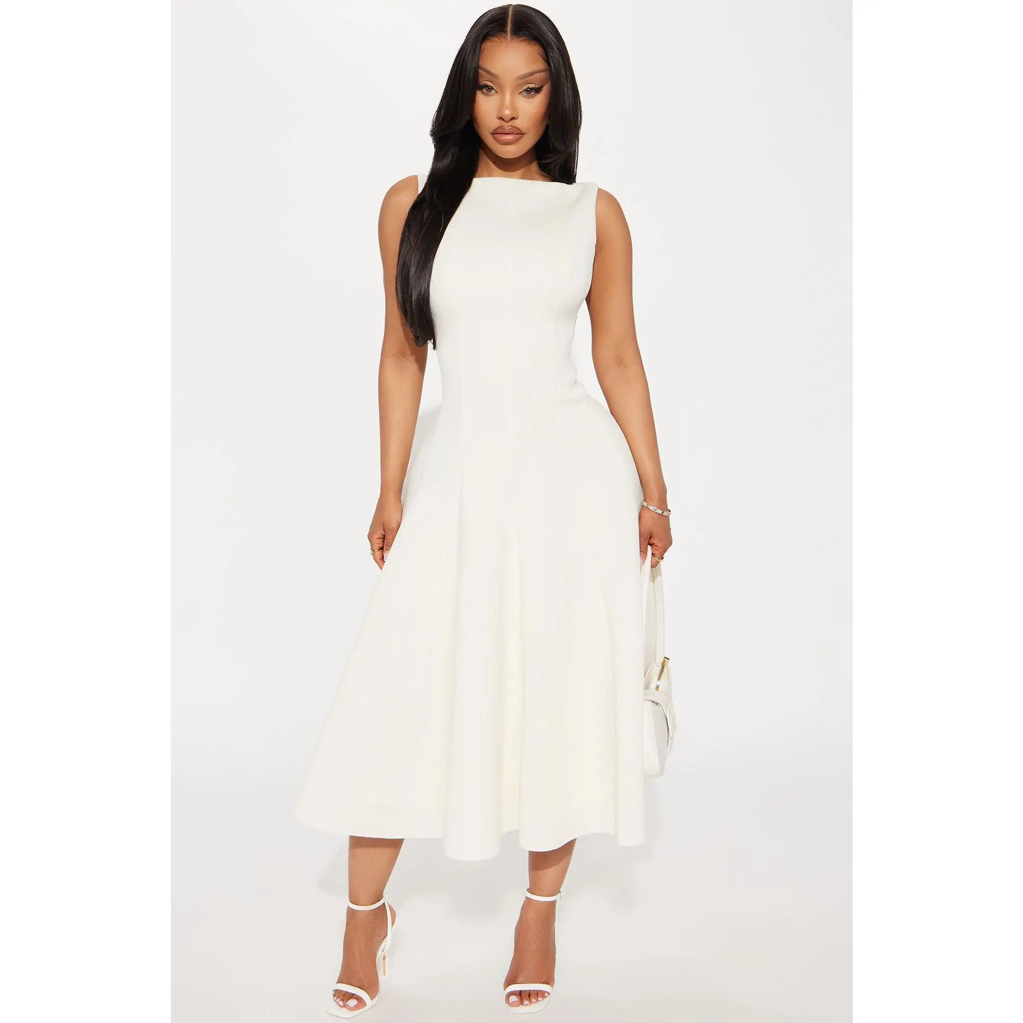 Sweet Sunday Pleated Midi Dress - Cream