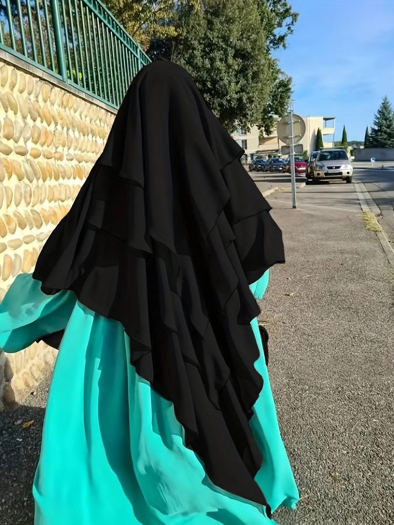 Muslim Islamic Plain Chiffon Three-Layer Khimar Hijab Abaya, Modest Fitted Design, All Seasons Wear, Ethnic Headscarf for Women