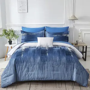 Ombre Blue Comforter Set  Size Reversible Gradient Blue Grey Boho Bedding Set for Men Women 8 count Bed in A Bag Bohemian Bed Set With Comforter, Sheets, Pillowcases & Shams, Cushion Cover