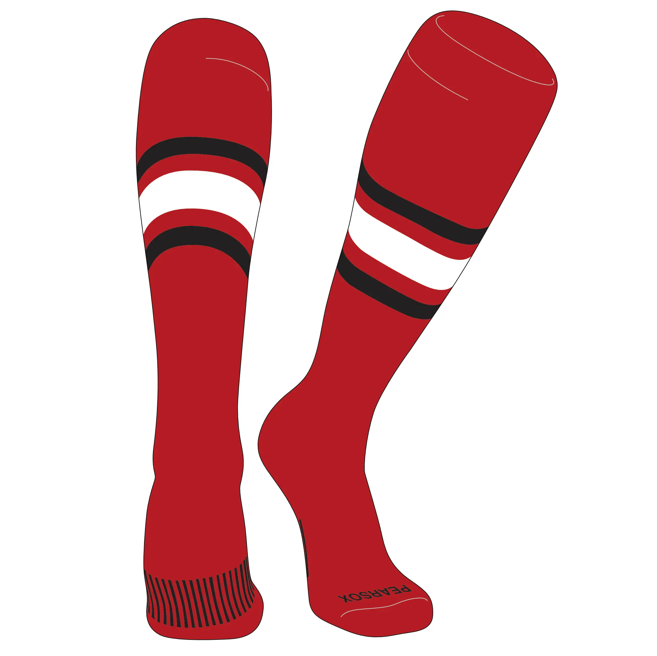 Pear Sox Striped Knee High Baseball, Football Socks (B) Red, Black, White