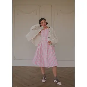 Elle Drop Waist Gingham Dress - Pink