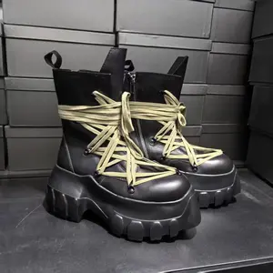 Retro shoes  Luxury Casual Black Boots High Quality Zipper Lacing Design Famous Brand Knight  Boots High End Thick Sole Original Round Head