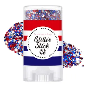 Patriotic Red White and Blue Face Hair Body Glitter Stick ,4th of July Outfits and Accessories for Women Kids , USA Flag Makeup for Independence Day 250 Anniversary Memorial Day Veterans Day , Soccer Game