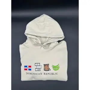 Dominican Republic Embroidered 100% Cotton Heavyweight Hoodies Beach Waves, Güira, Platano Verde Pullover