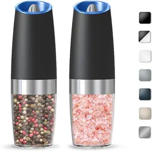 Gravity Electric Salt And Pepper Grinder Set, Automatic Salt And Pepper Grinder Set, Battery Powered (6 AAA Batteries Each), Adjustable Roughness, LED Light, 2 Pack