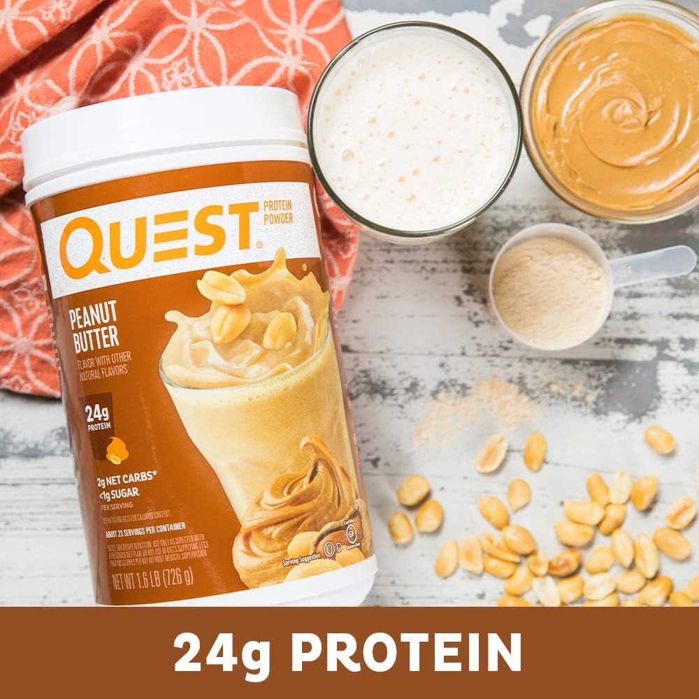 Quest Nutrition Peanut Butter Protein Powder 23g Protein 1g Sugar Low Carb Gluten Free 1.6 Pound 23 Servings Energy Drink