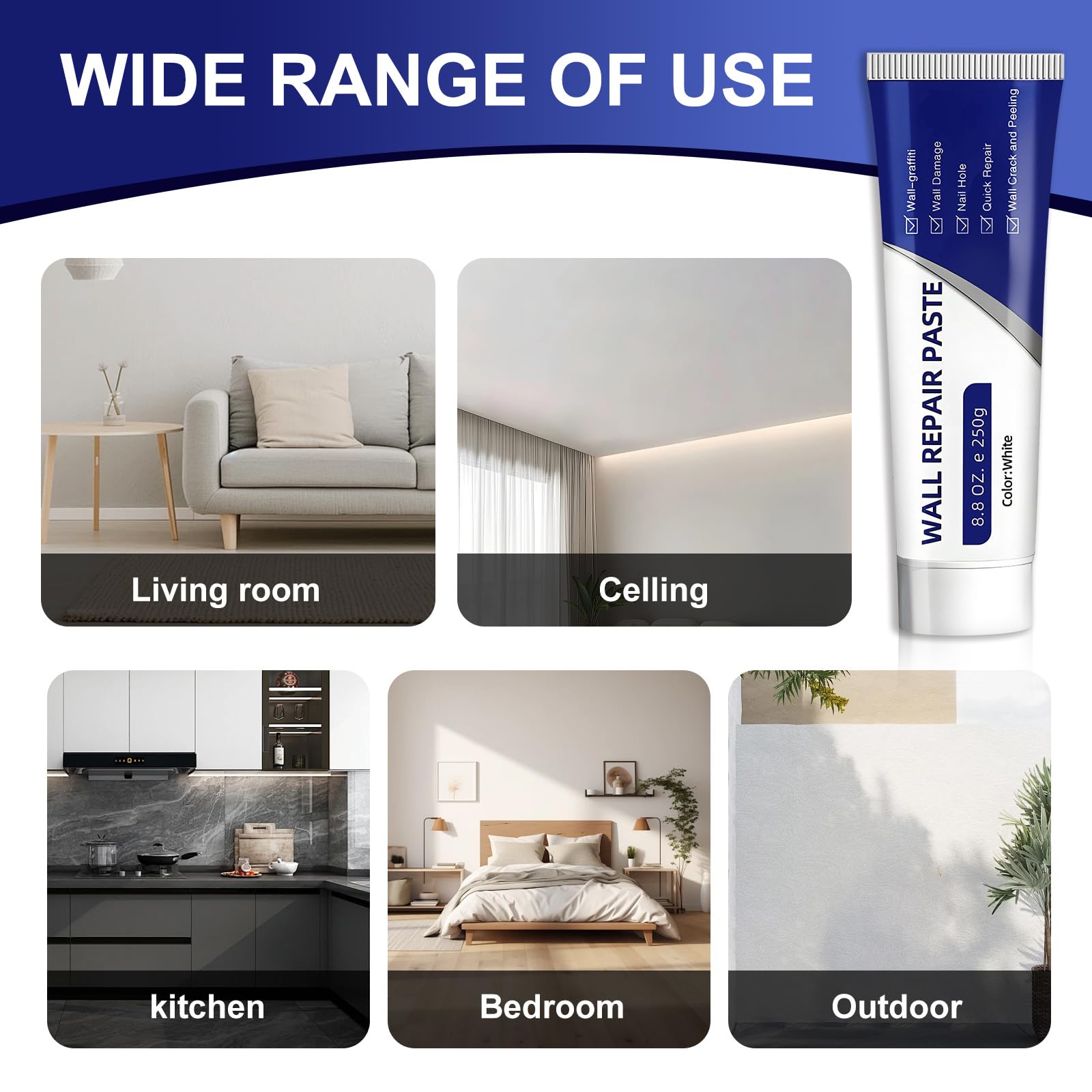 Wall Mending Agent 250g Drywall Patch Repair Kit | Quick-Drying Multi-Functional Paste Adhesive | Heavy Duty Waterproof Concrete Sealant Self-Adhesive