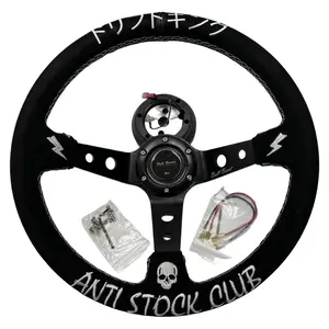 Suede Steering Wheel + Short Hub Adapter Kit For 02-07 Subaru Impreza WRX STI Legacy