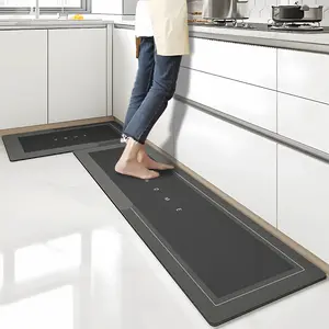 2PCS Kitchen Floor Mats Memory Foam Anti Fatigue Rug Non Skid Waterproof Backing Comfort Cushion for Standing Low Profile Easy Wash Multi Room Use