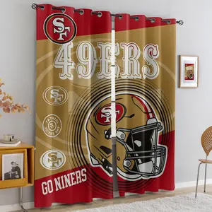 2 panels 49ers Football Team Print Blackout Curtains, Blackout Window Cover, SF 49ers Helmet & Logo Pattern Thermal Insulated Window Drapes for Man Cave Bedroom, NFL Sports Themed Home Decor