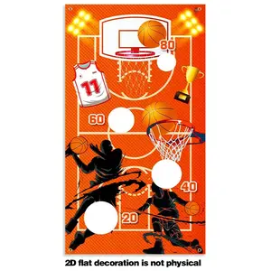 Basketball Game Themed Party Banner, 1 Count Basketball Game Pattern Party Toss Game Banner with 3 Bean Bags, Birthday Party Decoration, Ornaments