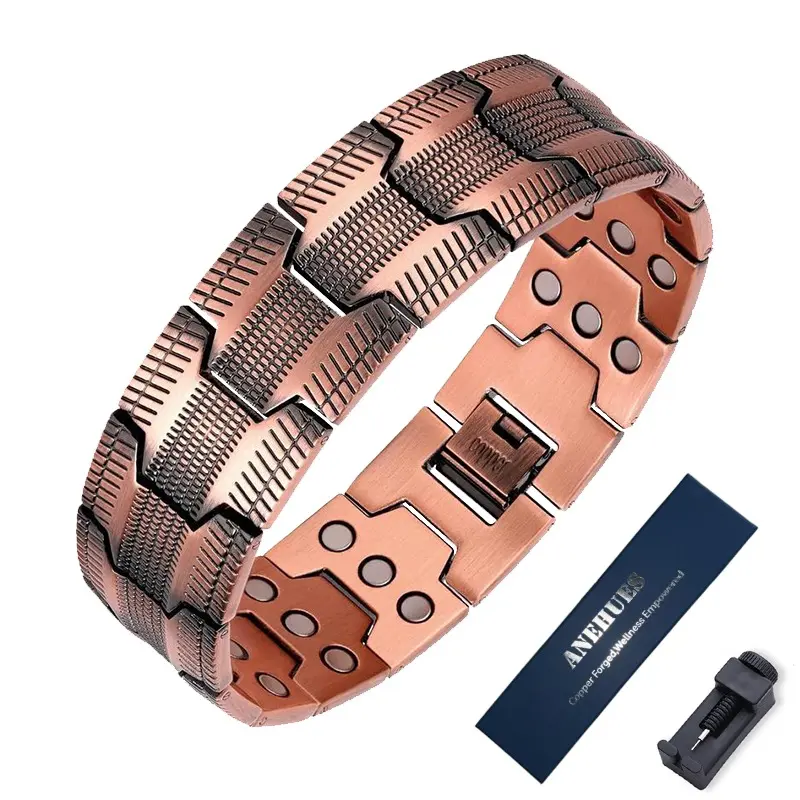 Anehues Copper Bracelet for Men, 3X Ultra Strength Magnetic Bracelets, 99.99% Pure Copper with 3850 Gauss Neodymium Magnets, Adjustable,gift for him