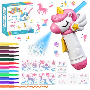 Kids Graffiti Airbrush Spray Art Kit Washable Drawing Set with 12 Markers and 8 Card Stencils DIY Craft Painting Toy Creative Gift for Children Girls and Boys