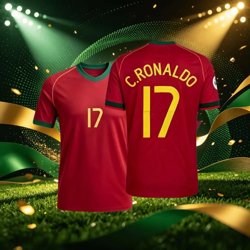 2006 Portugal Home Red 17# Cristiano Ronaldo Short Sleeve Soccer Jersey Fans Version