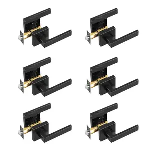 Passage Door Handle Set 6 Pack Matte Black Finish Interior Reversible Door Levers For Non-Locking Interior Doors, Durable Zinc Alloy Construction, Easy Installation, Smooth Operation, Reversible Handing, Standard Bore, No Key