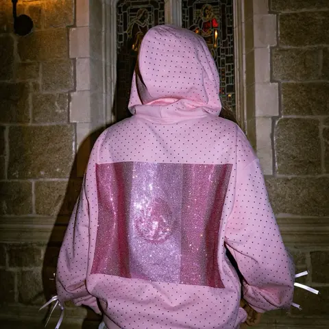 Mexico Flag Rhinestone Hoodie Pink- Pullover Oversized Womenswear