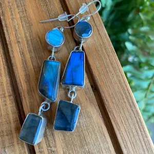 Labradorite Earrings -Silver Cascades 925 Sterling Silver