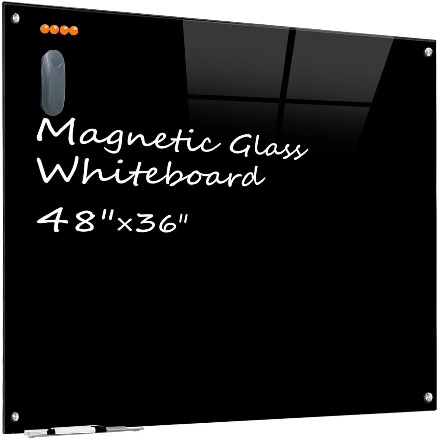 48"x36" Frameless Tempered Glass Dry Erase Board - Wall-Mount Whiteboard with Silvery Super Rare Earth Magnets, Expanded Writing Scope, Easy Installation, Comprehensive Accessories Set, Erase Cleanly for Office Use