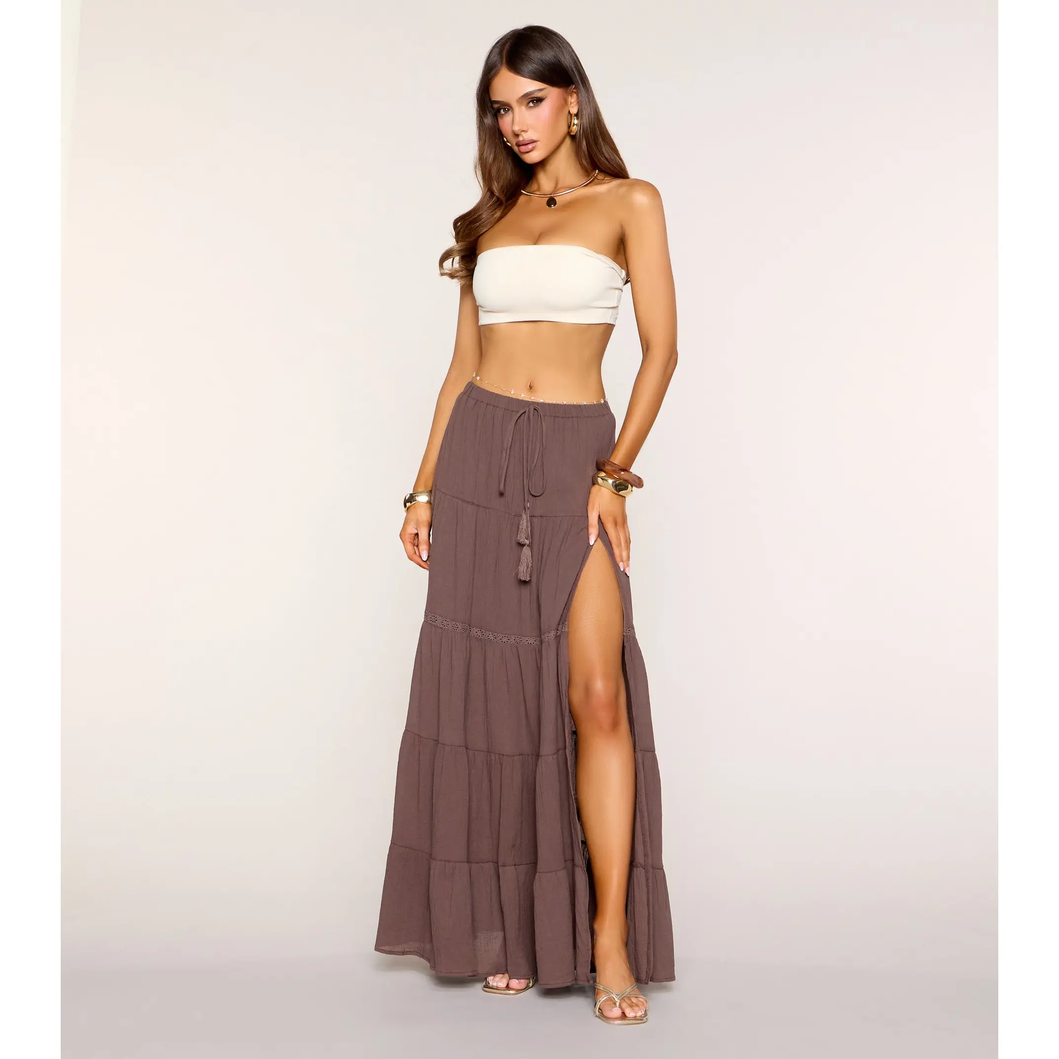 Free Spirit Tiered Slit Maxi Skirt