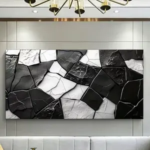 1pc Canvas Painting with Wood Frame - Modern Abstract Black and White Cracked Canvas Painting Art, Large Canvas Wall Art for Room, Bedroom, Living Room, Office Decoration