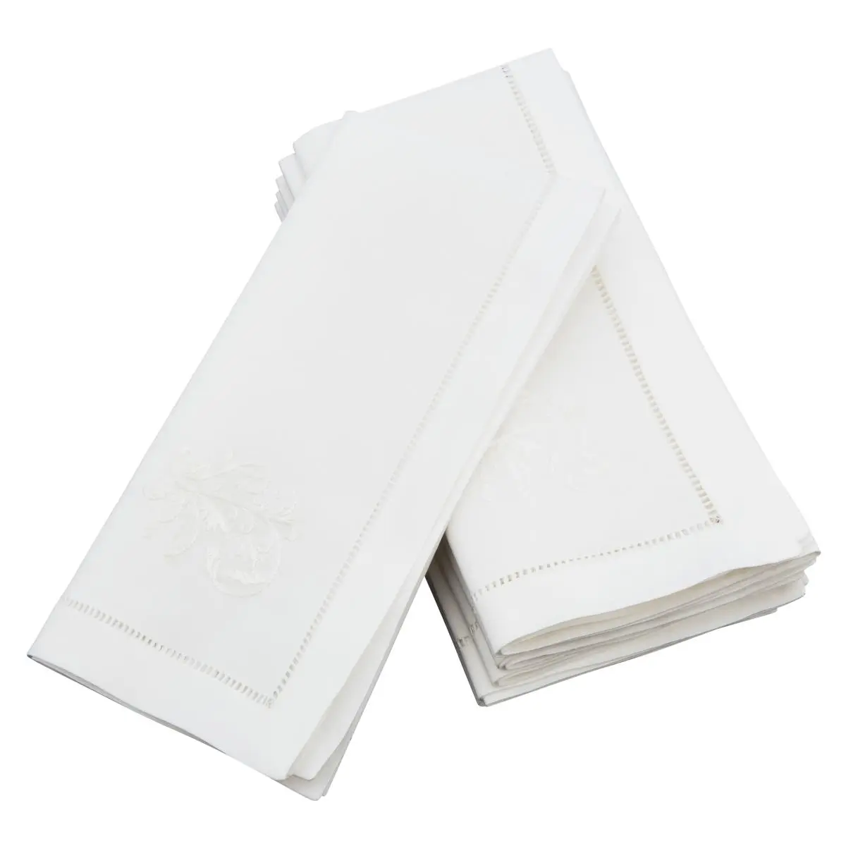 SARO NM109.W20S 20 in. Square All-Cotton Fabric Napkins (Set of 6, White) - Embroidered Vine Design, Hemstitched Trim, Packaged Napkins for Kitchen Tableware, Special Occasions