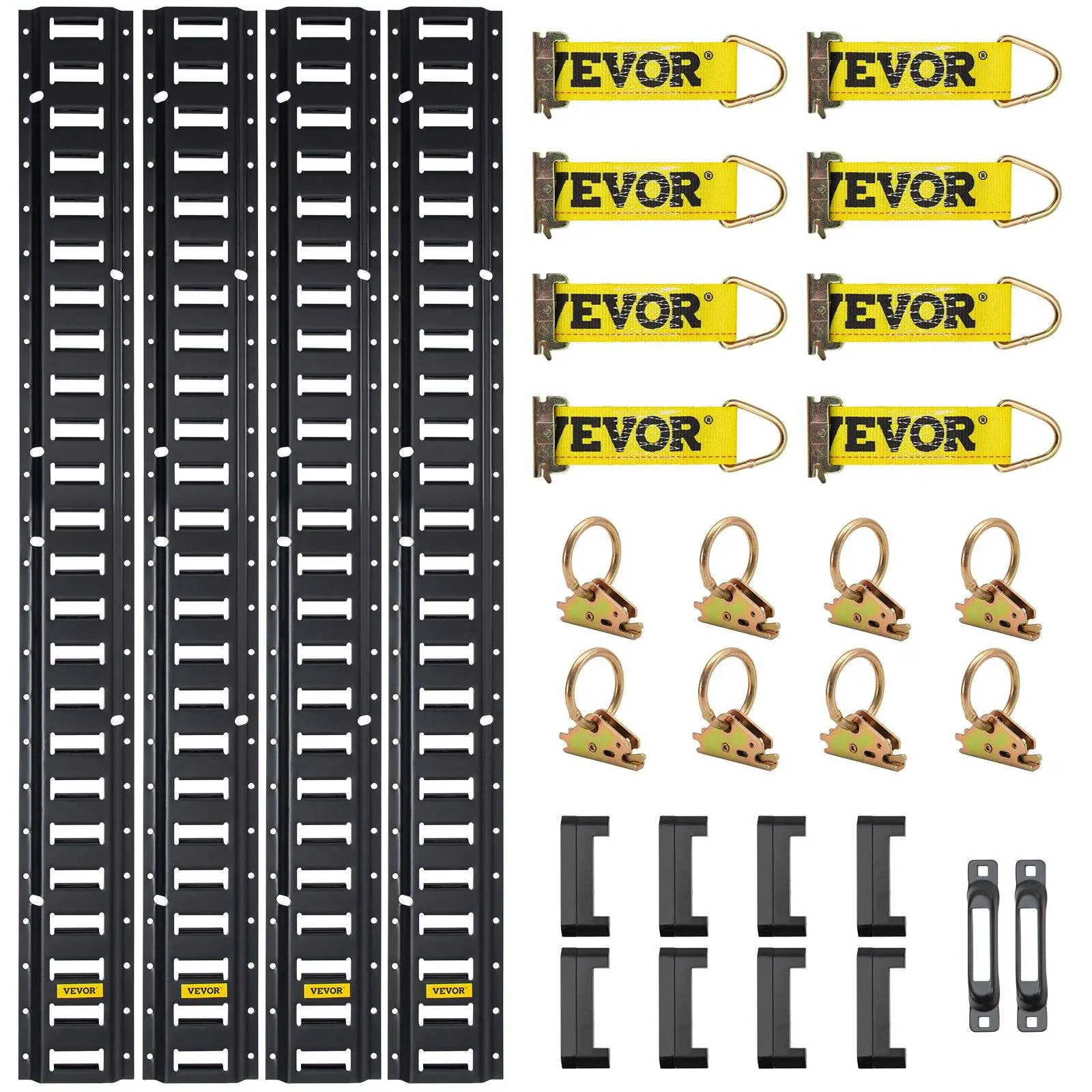 【Summerfinds】VEVOR E Track Tie-Down Rail Kit 30PCS 5FT E-Tracks Set Includes 4 Steel Rails & 2 Single Slot & 8 O Rings & 8 Tie-Offs w/D-Ring & 8 End CapsSecuring Accessories for CargoMotorcyclesand Bikes