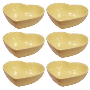 6 pcs Yellow Heart Shaped Porcelain Soy Sauce Dish Ceramic Dip Dipping Bowls for Dinner Baking BBQ and Cooking