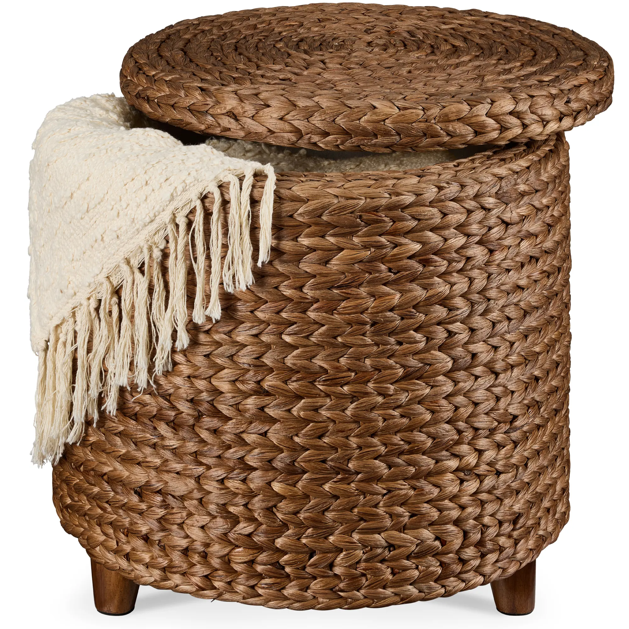 Best Choice Products 17 Round Storage Ottoman with Lid – Handwoven Water Hyacinth Modern Footstool"