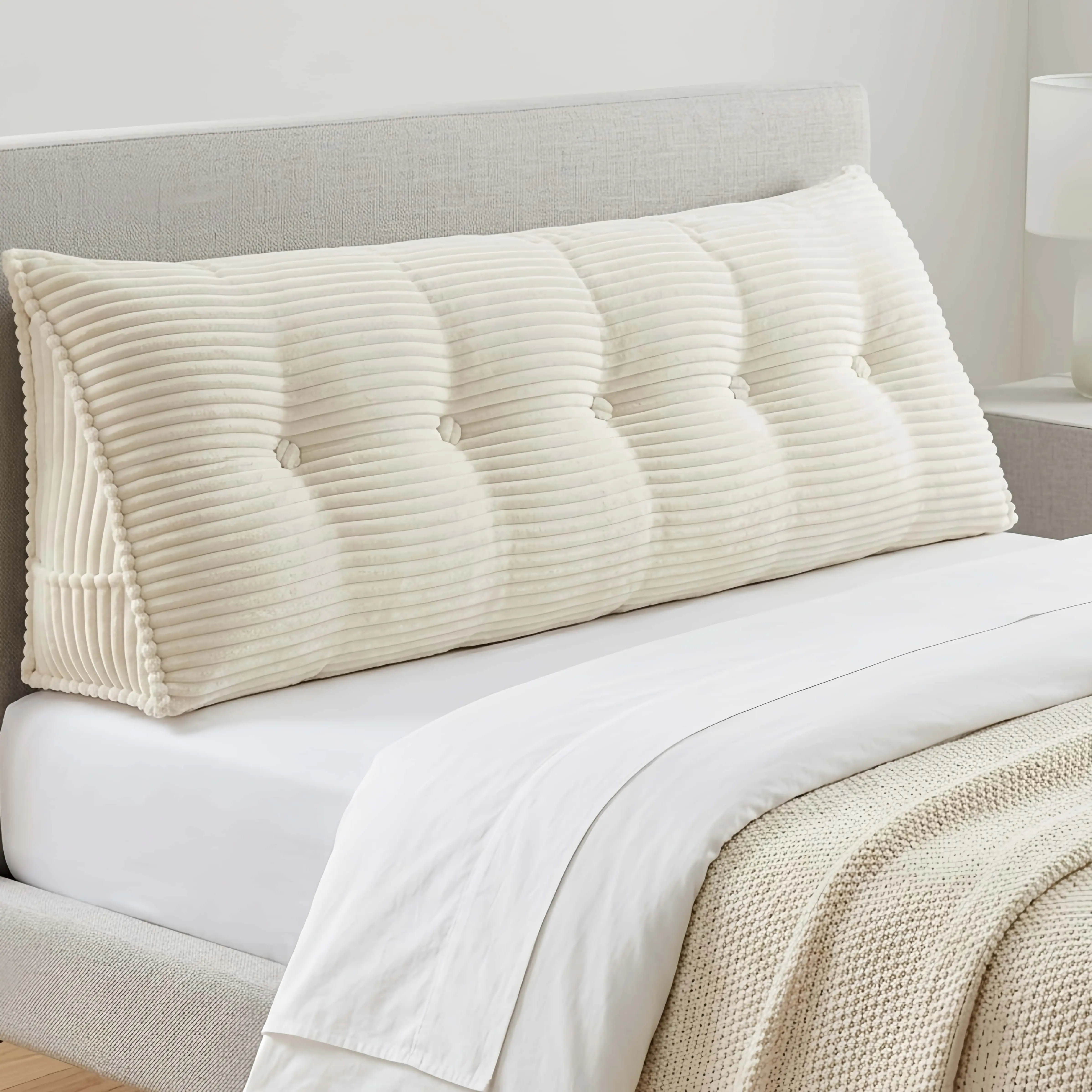 Tufted Corduroy Triangle Wedge Headboard Pillow, Multi-Color Multi-Size Bed Backrest Cushion for Bedroom Support