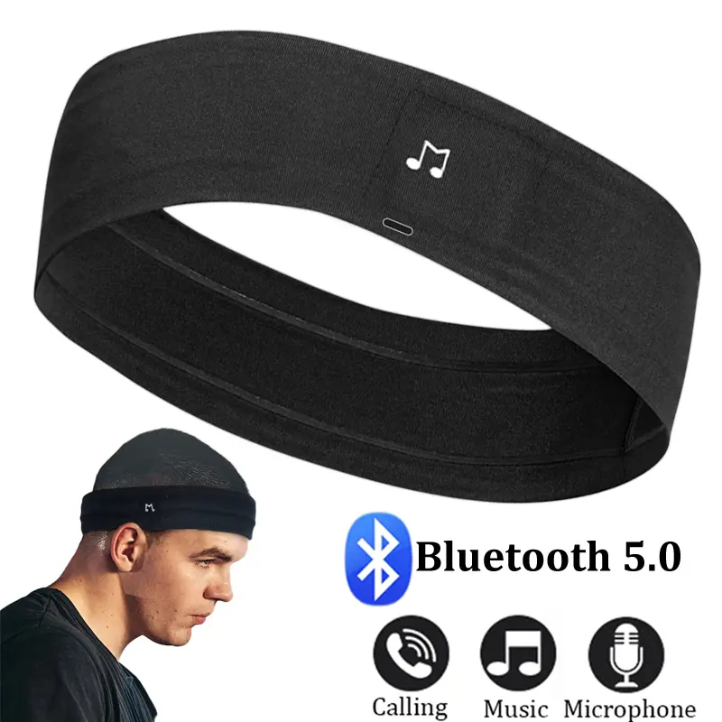 Unisex Wireless Open-Ear Headset - 100% Acrylic Bluetooth Music Sweatband with Call Mic, Call Receiving, Non-Cover-Ear Design for Fitness, Running