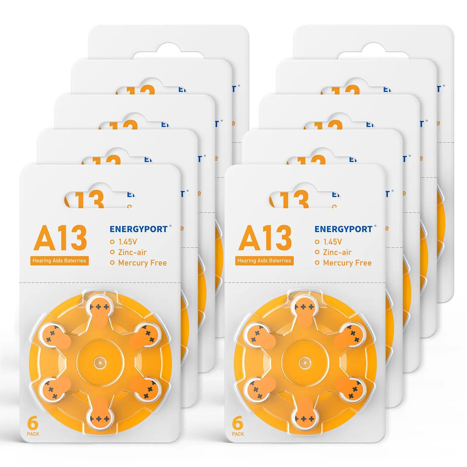 ENERGYPORT Hearing Aid Batteries Size 13, Mercury Free, Zinc Air Batteries, Easy to Open and Carry, 1.45V A13, Long Lasting , 60 Count